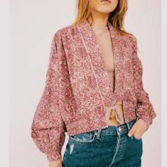 FREE PEOPLE ROSALINA PINK FLORAL LOBG SLEEVE JACKET MEDIUM TO LARGE - Picture 3 of 9